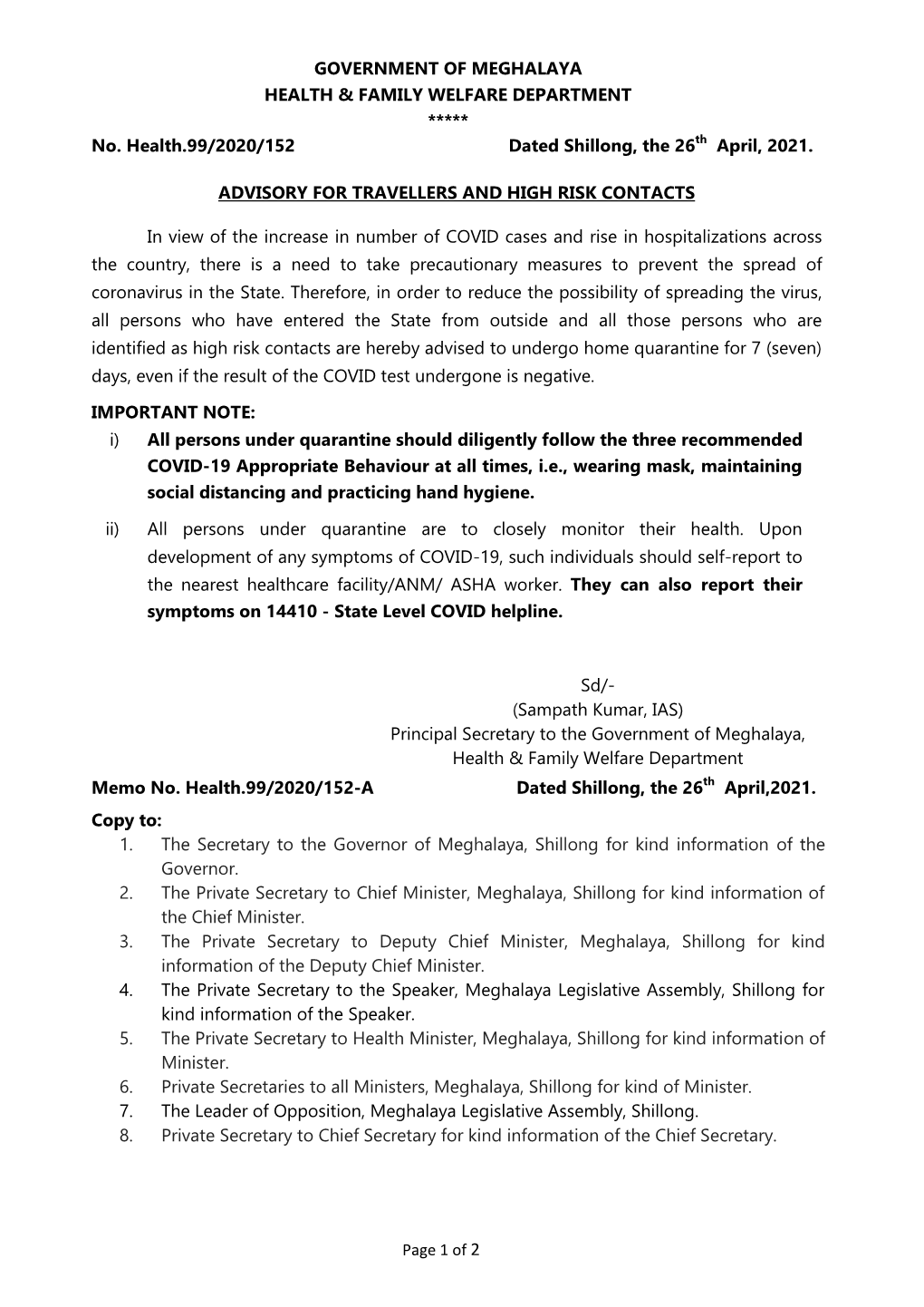 Government of Meghalaya Health & Family Welfare Department *****