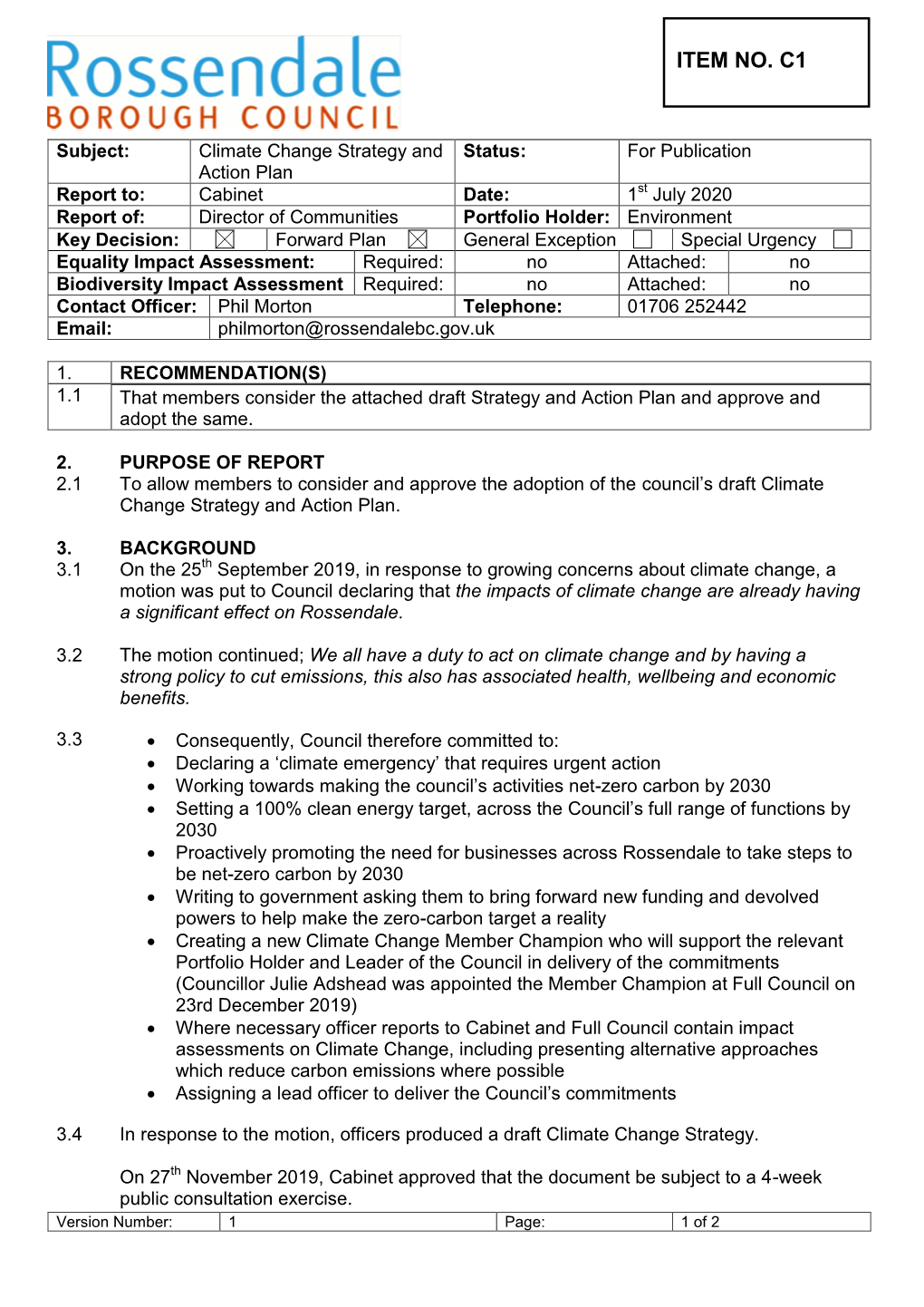 C1. Climate Change Strategy and Action Plan