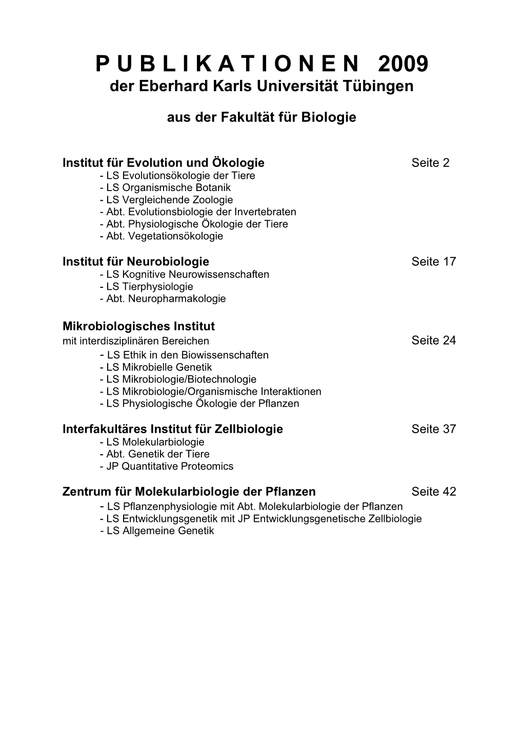 PUBLIKATIONEN 2009 Der Eberhard Karls