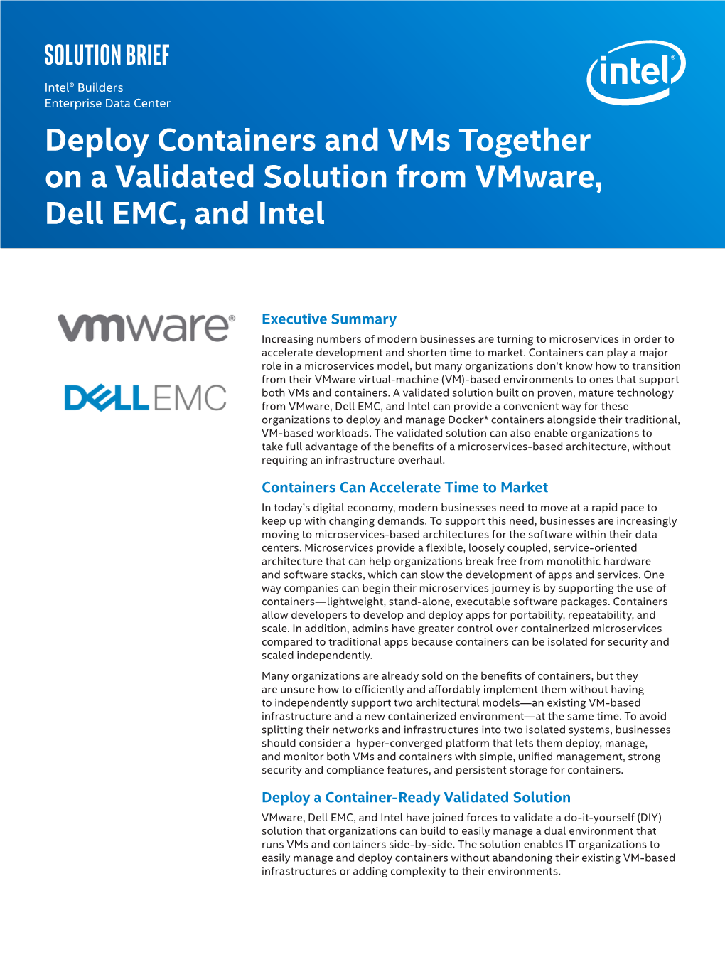 Deploy Containers and Vms Together on a Validated Solution from Vmware, Dell EMC, and Intel