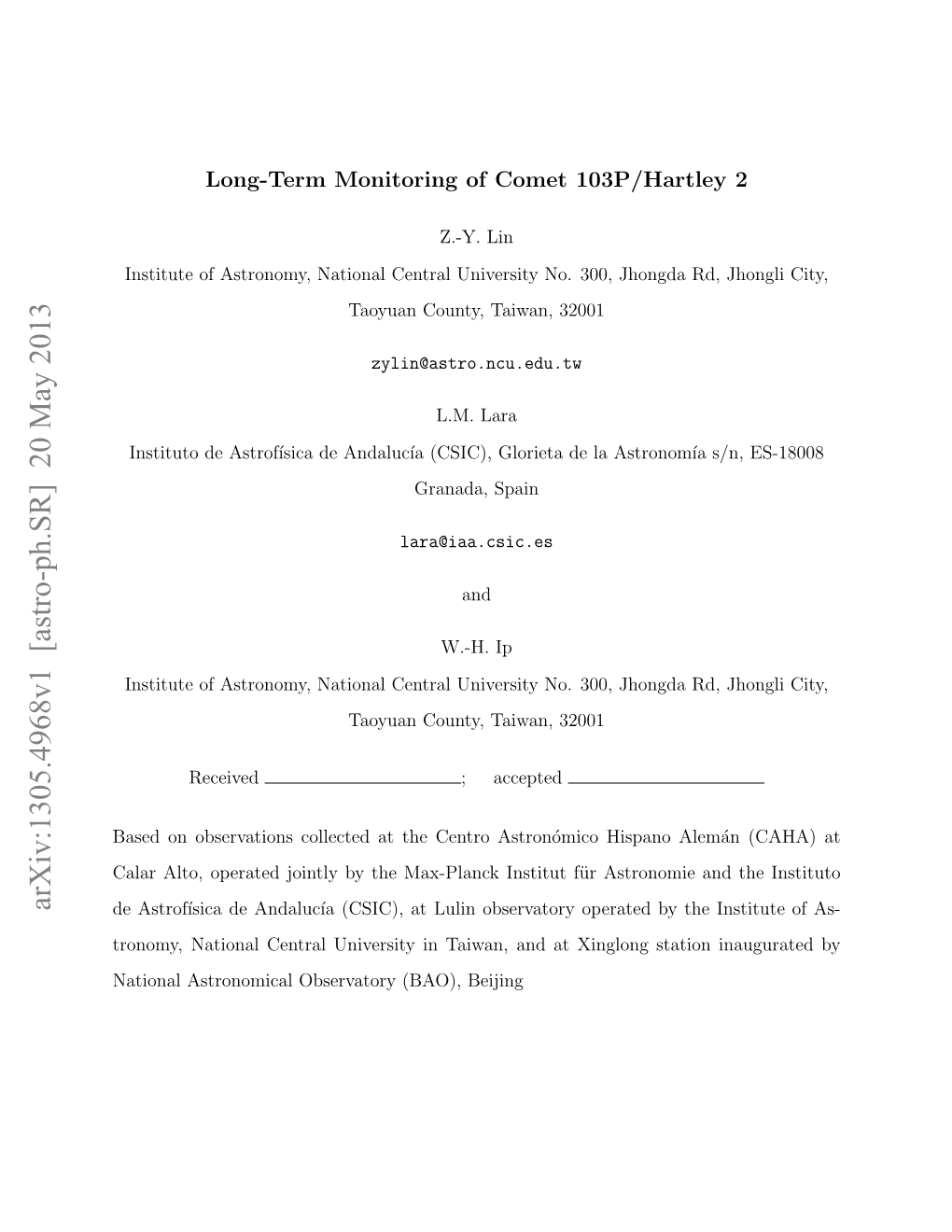 Long-Term Monitoring of Comet 103P/Hartley 2