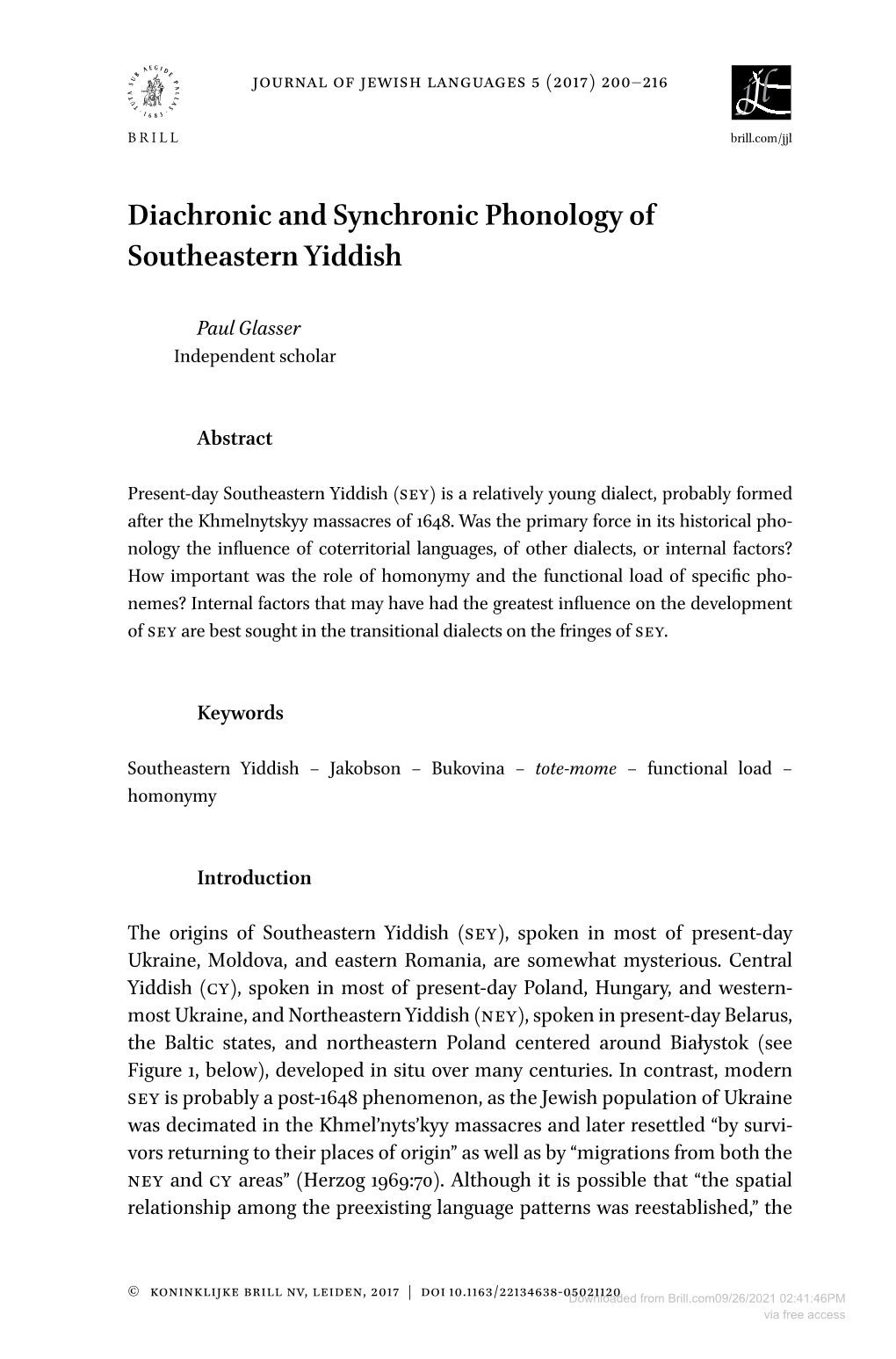 Diachronic and Synchronic Phonology of Southeastern Yiddish