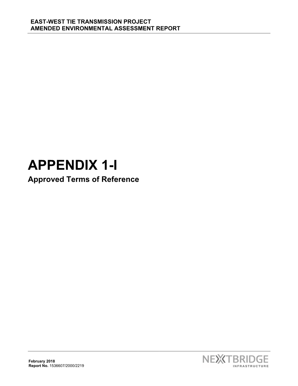 APPENDIX 1-I Approved Terms of Reference