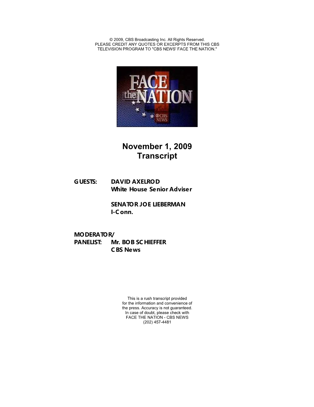 November 1, 2009 Transcript