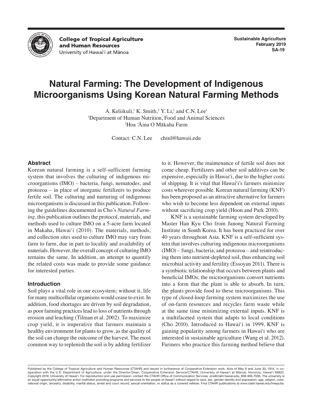 Natural Farming: the Development of Indigenous Microorganisms Using Korean Natural Farming Methods