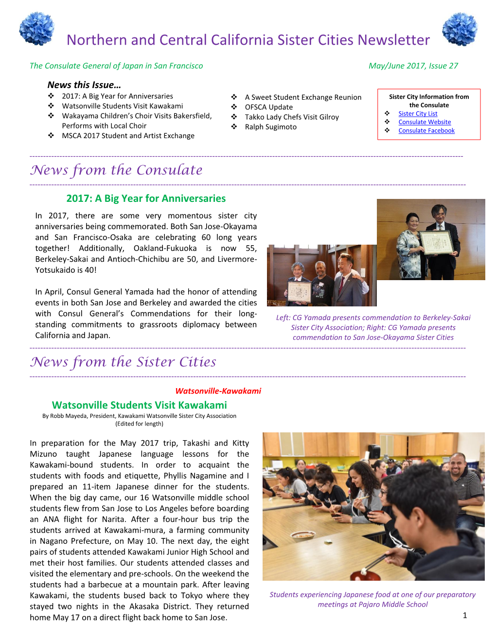 Northern and Central California Sister Cities Newsletter
