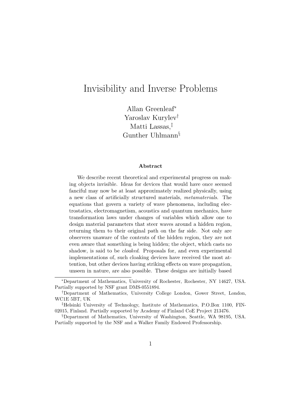 Invisibility and Inverse Problems