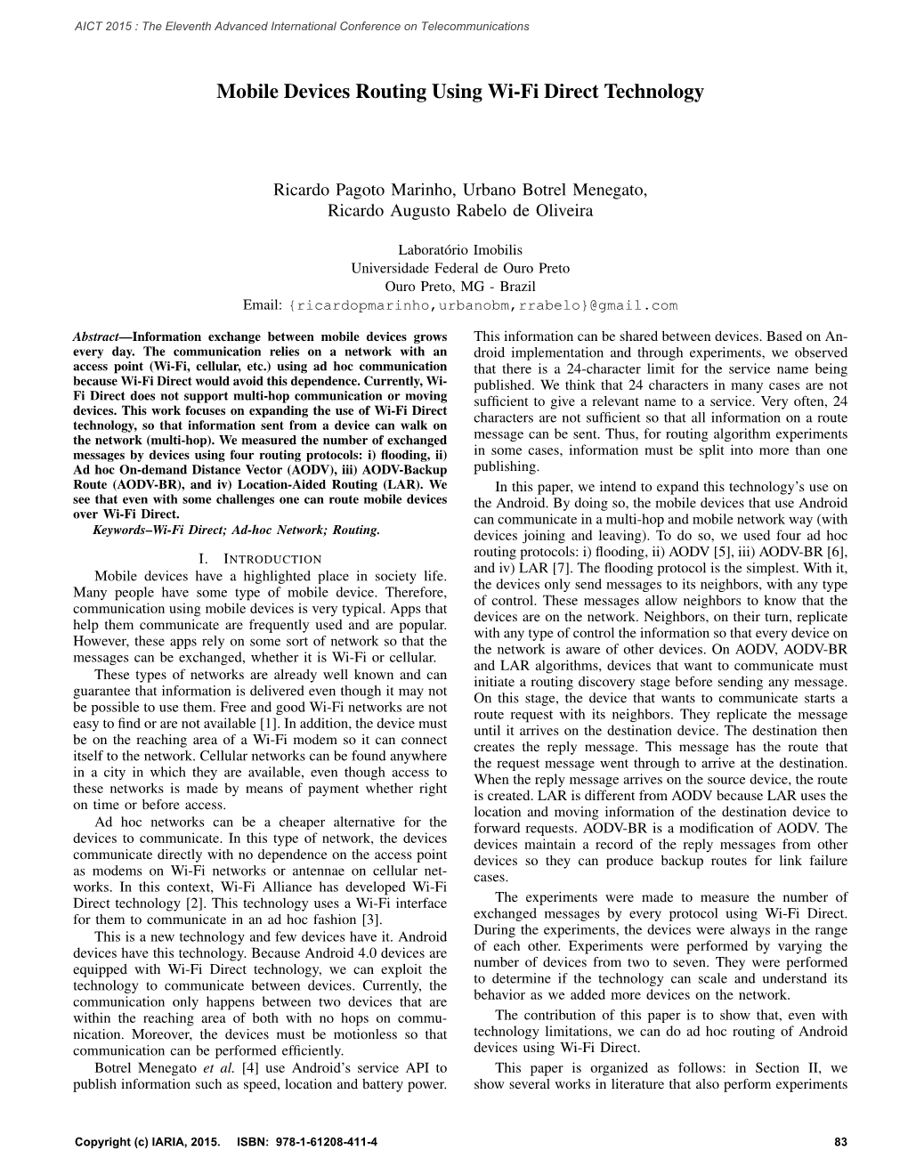 Mobile Devices Routing Using Wi-Fi Direct Technology