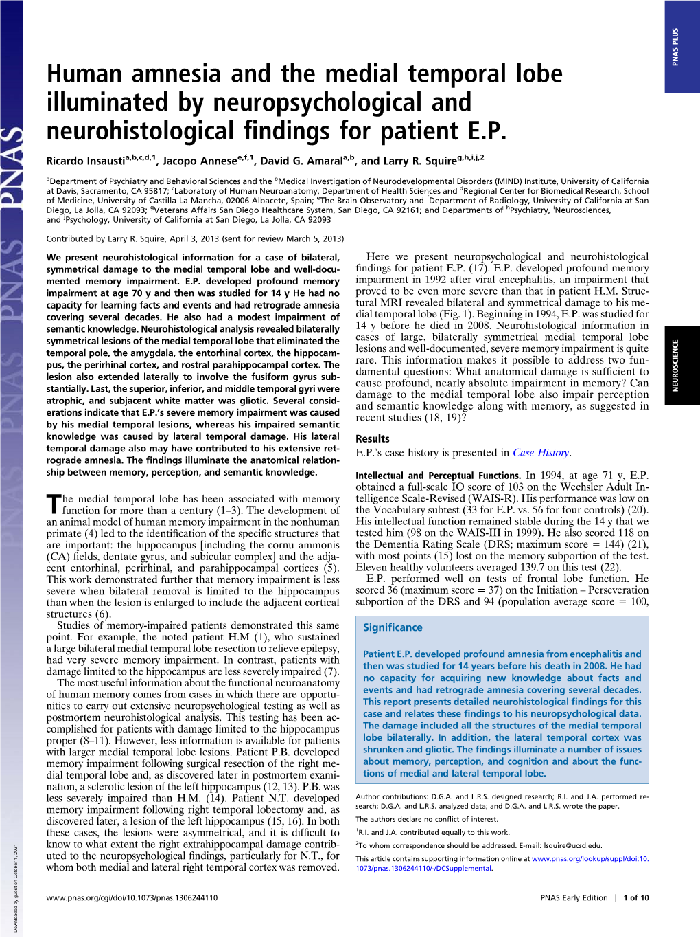 Human Amnesia and the Medial Temporal Lobe Illuminated By