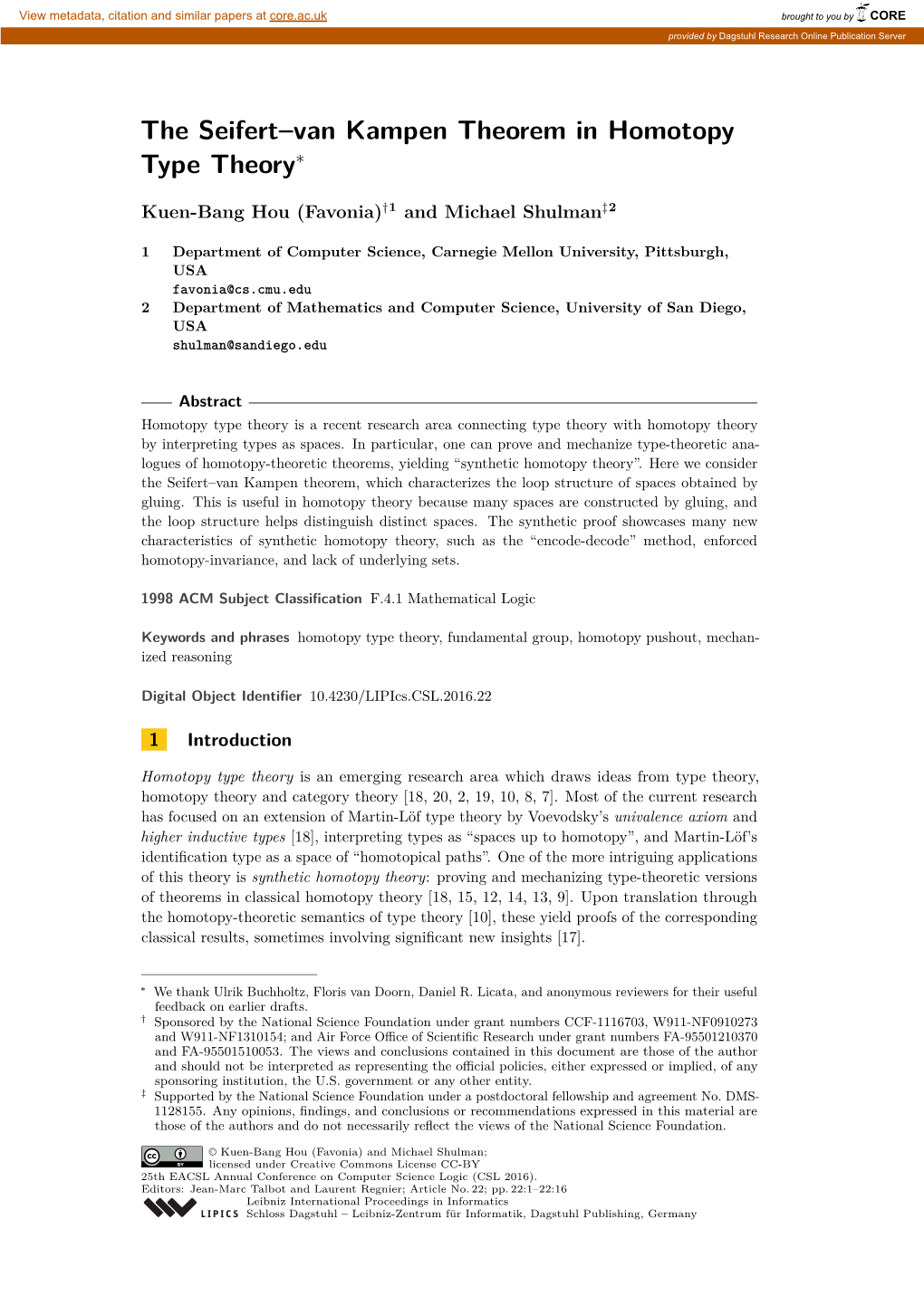 The Seifert–Van Kampen Theorem in Homotopy Type Theory∗