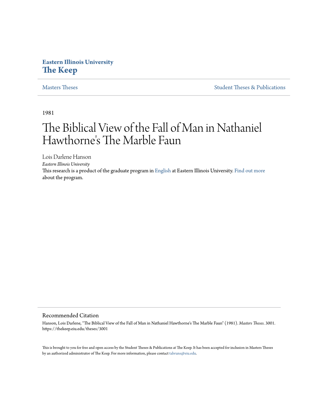 The Biblical View of the Fall of Man in Nathaniel Hawthorne's the Marble