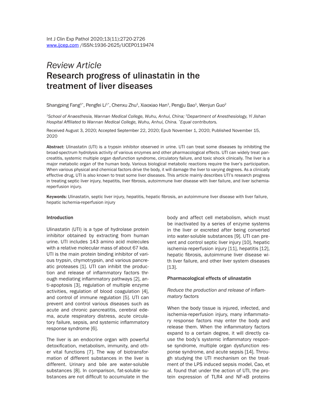 Review Article Research Progress of Ulinastatin in the Treatment of Liver Diseases