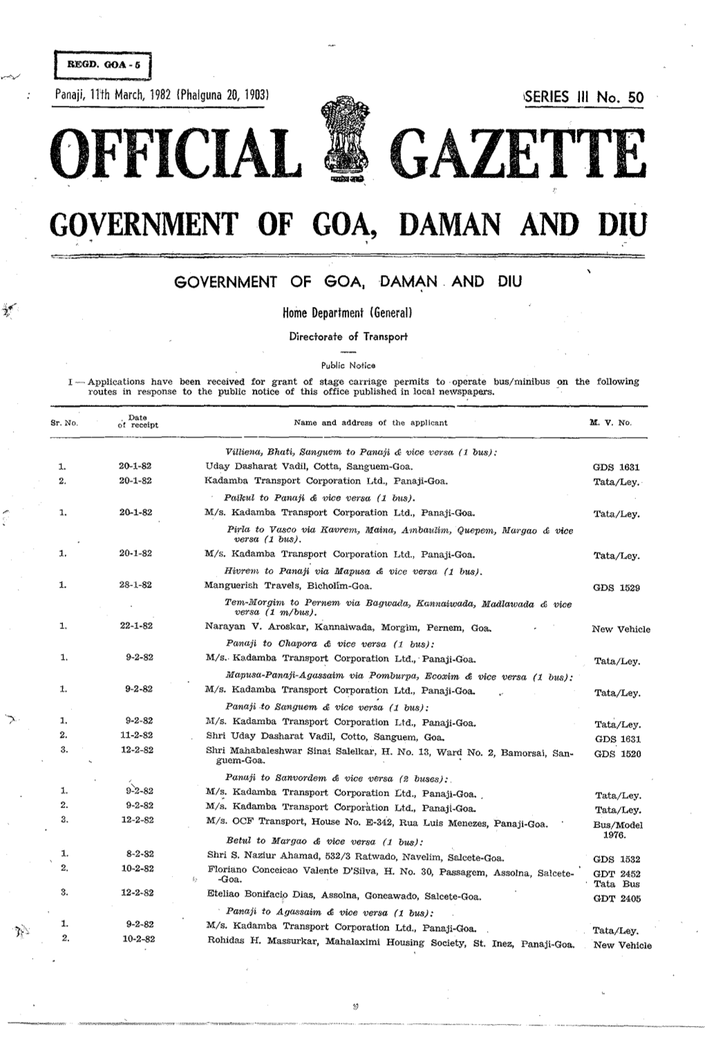 Official Gazette Government of Goa, Daman and Diu - , - , Government of Goa, Daman and Diu