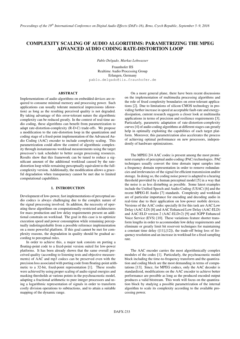 Complexity Scaling of Audio Algorithms: Parametrizing the Mpeg Advanced Audio Coding Rate-Distortion Loop