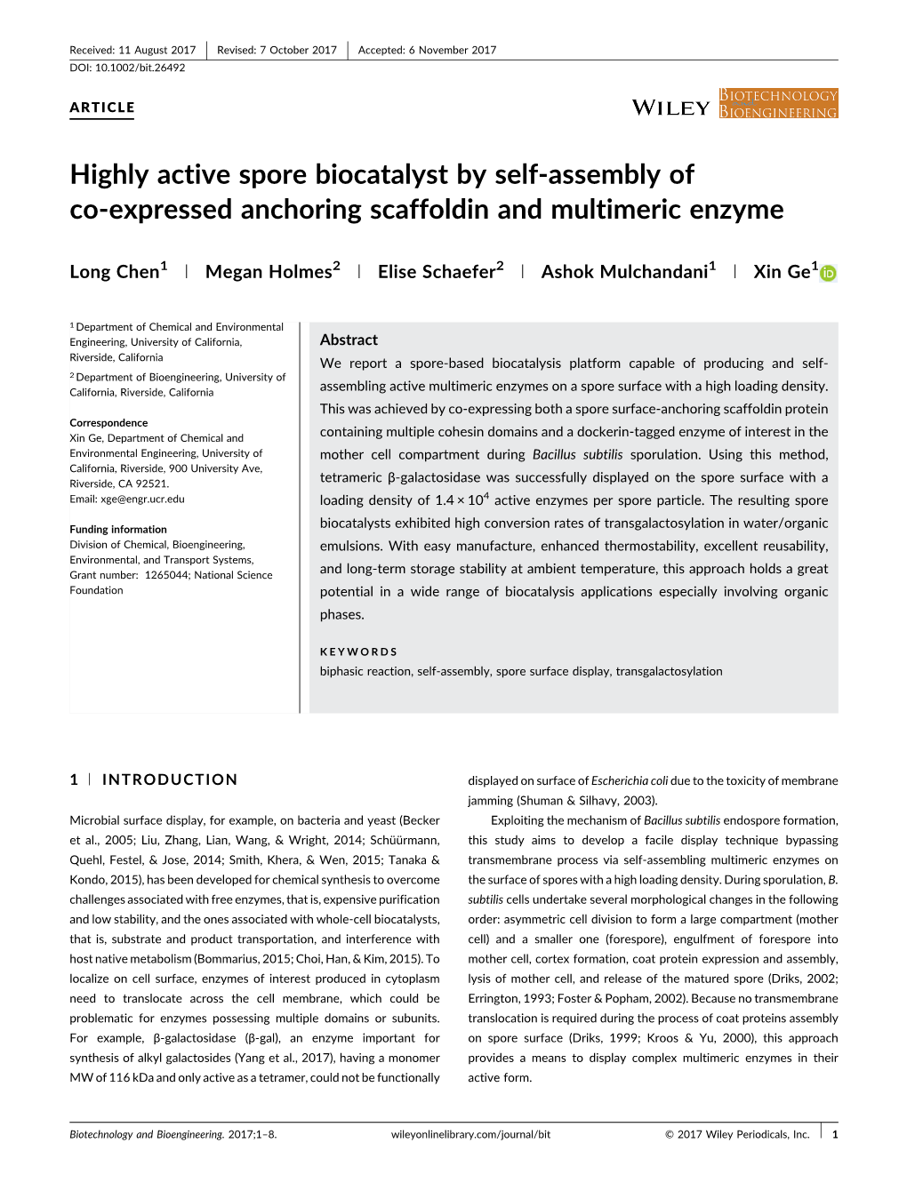 Highly Active Spore Biocatalyst by Self-Assembly of Co-Expressed Anchoring Scaffoldin and Multimeric Enzyme