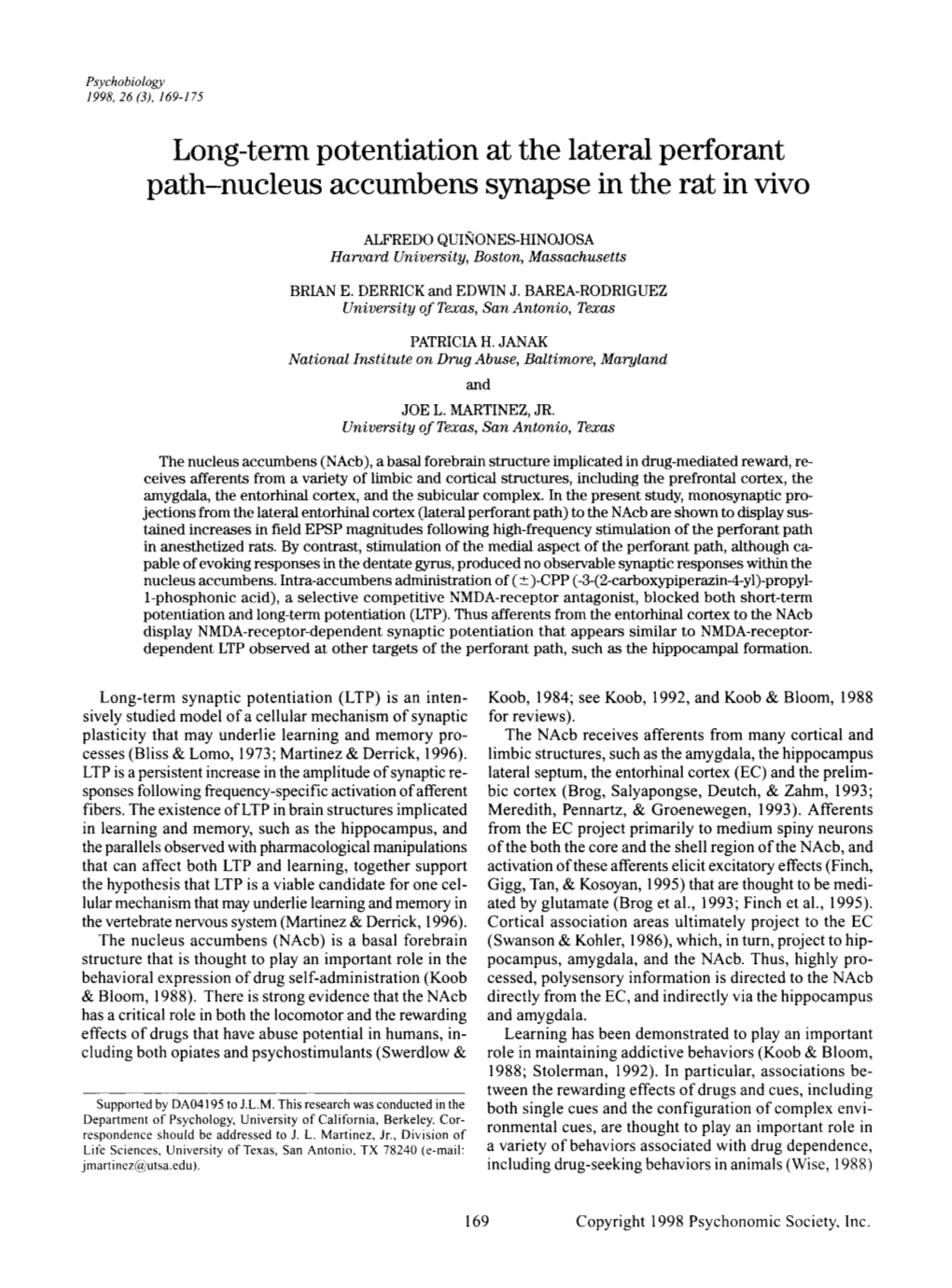 Long-Term Potentiation at the Lateral Perforant Path-Nucleus Accumbens Synapse in the Rat in Vivo