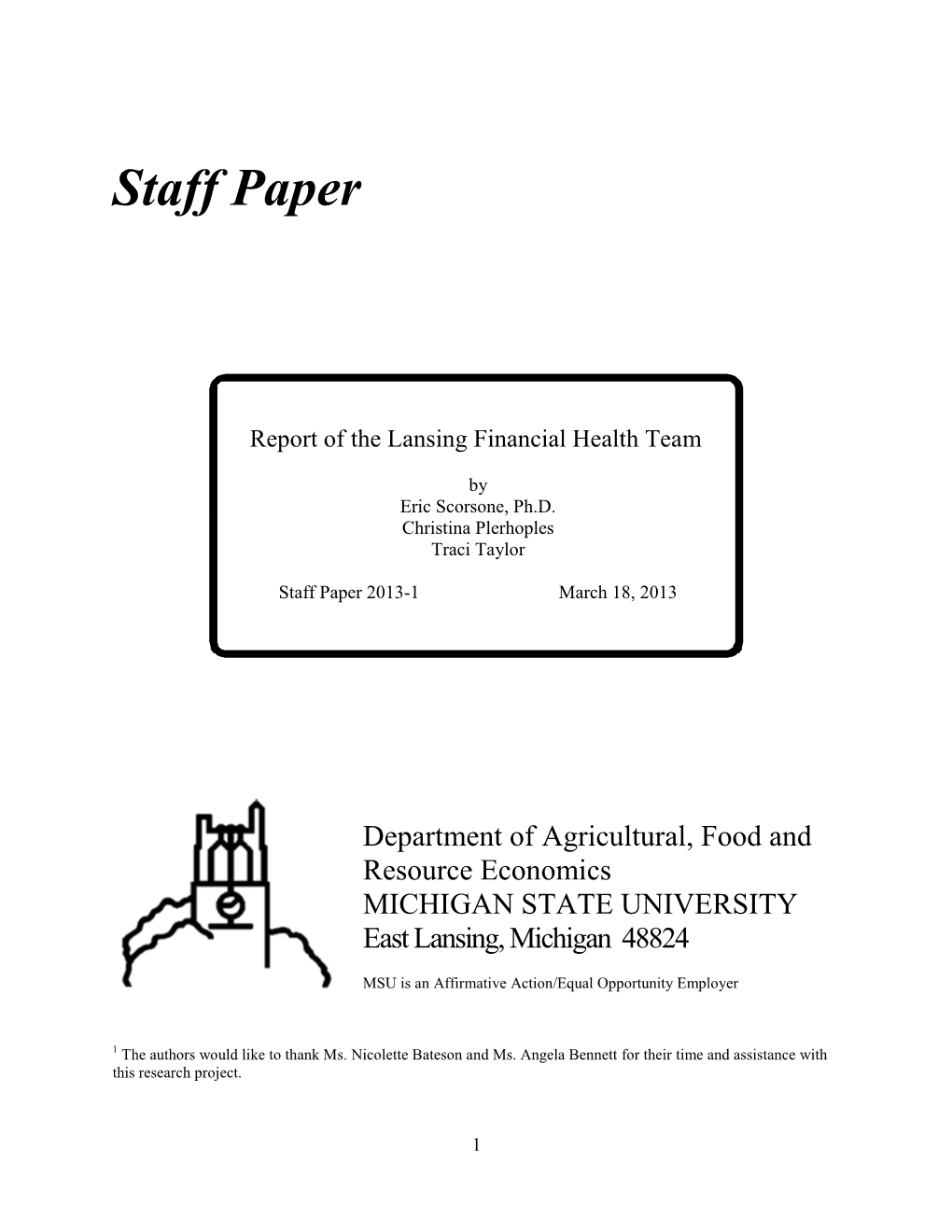 Report of the Lansing Financial Health Review Team