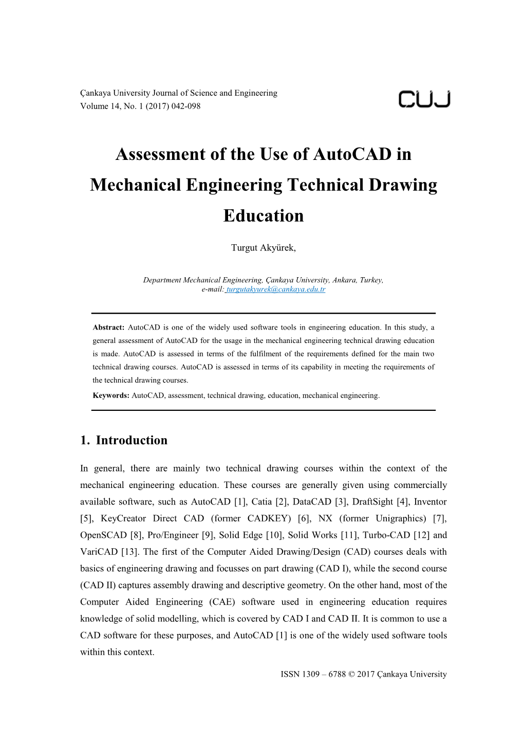 Assessment of the Use of Autocad in Mechanical Engineering Technical Drawing Education
