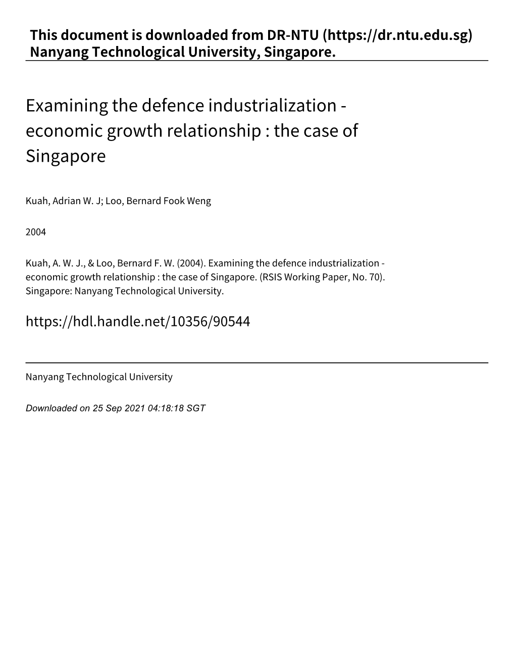 Economic Growth Relationship : the Case of Singapore