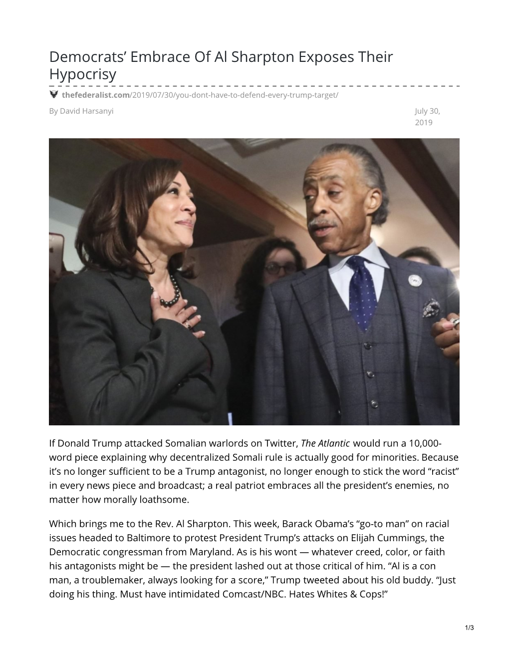 Democrats' Embrace of Al Sharpton Exposes Their Hypocrisy