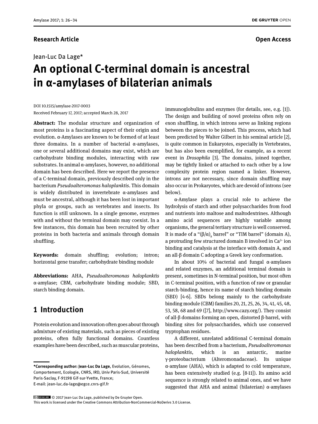 An Optional C-Terminal Domain Is Ancestral in Α-Amylases of Bilaterian Animals