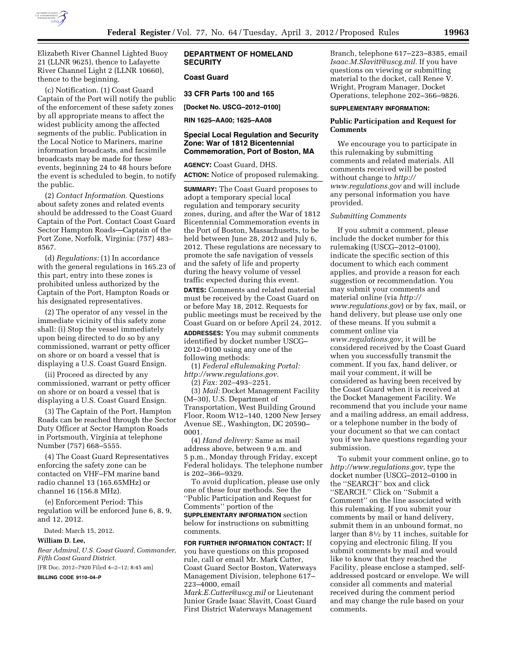 Federal Register/Vol. 77, No. 64/Tuesday, April 3, 2012/Proposed