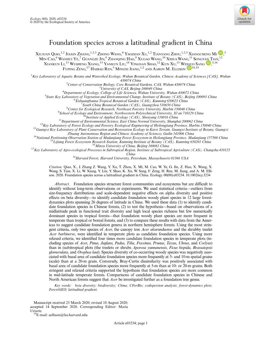 Foundation Species Across a Latitudinal Gradient in China