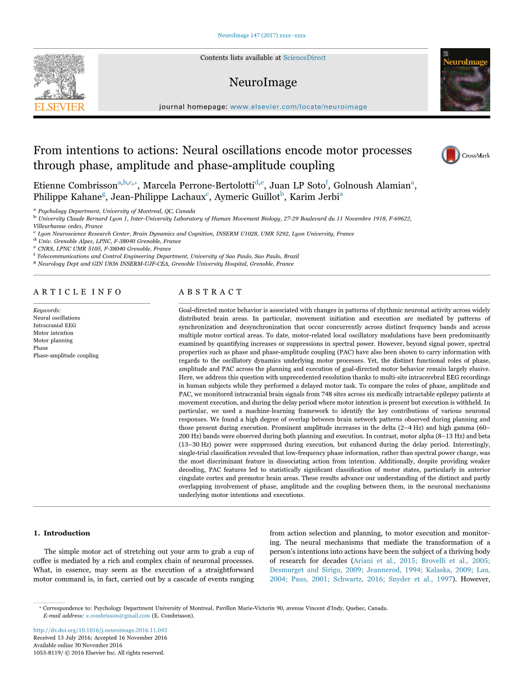 From Intentions to Actions Neural Oscillations Encode Motor