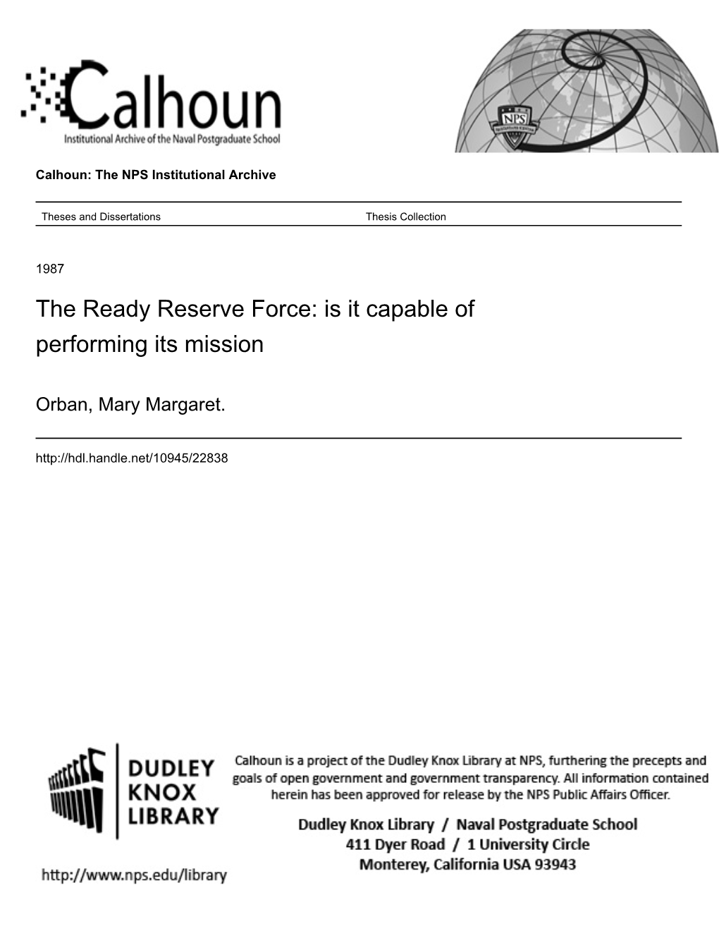 The Ready Reserve Force: Is It Capable of Performing Its Mission