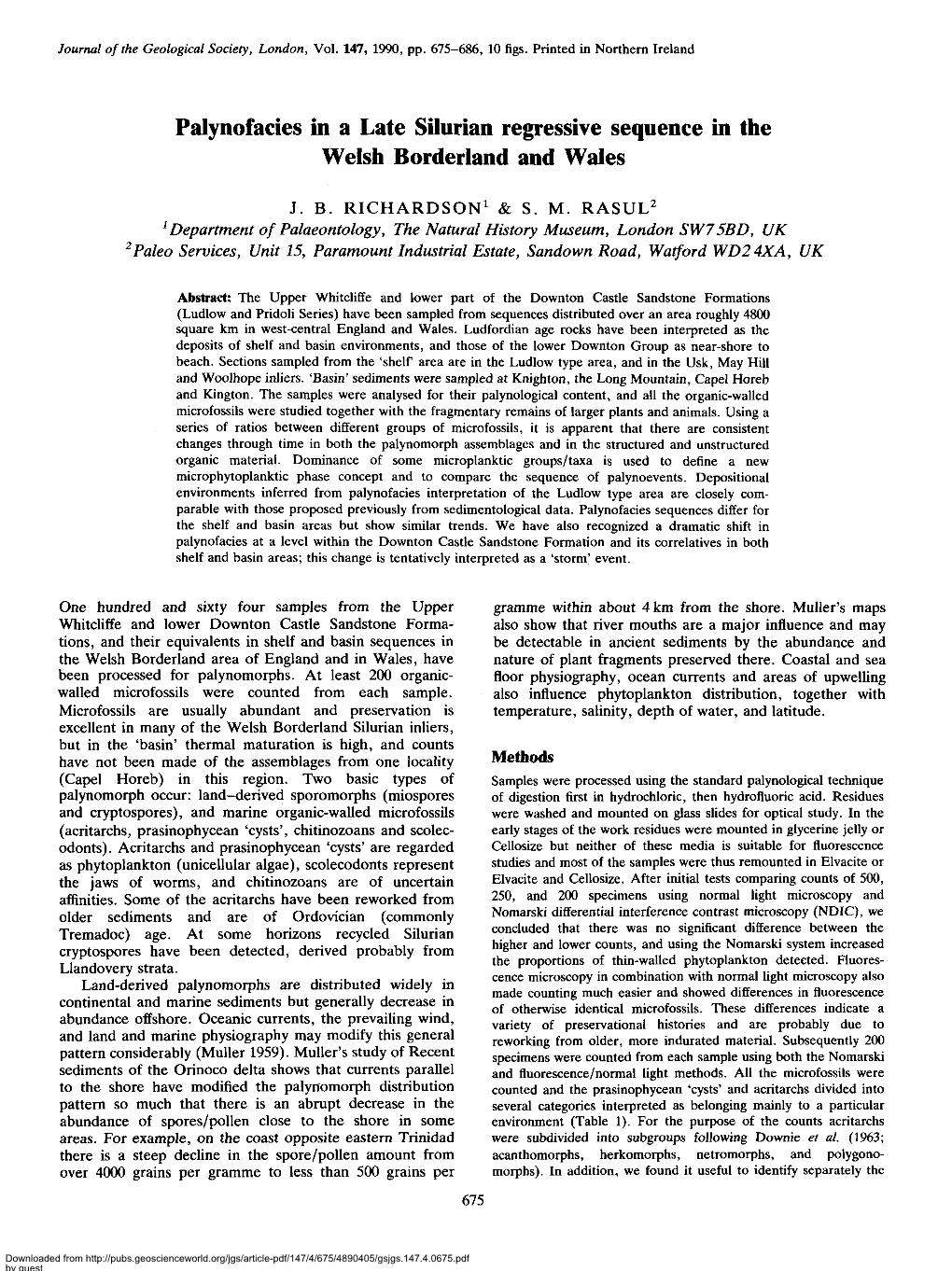 Palynofacies in a Late Silurian Regressive Sequence in the Welsh Borderland and Wales