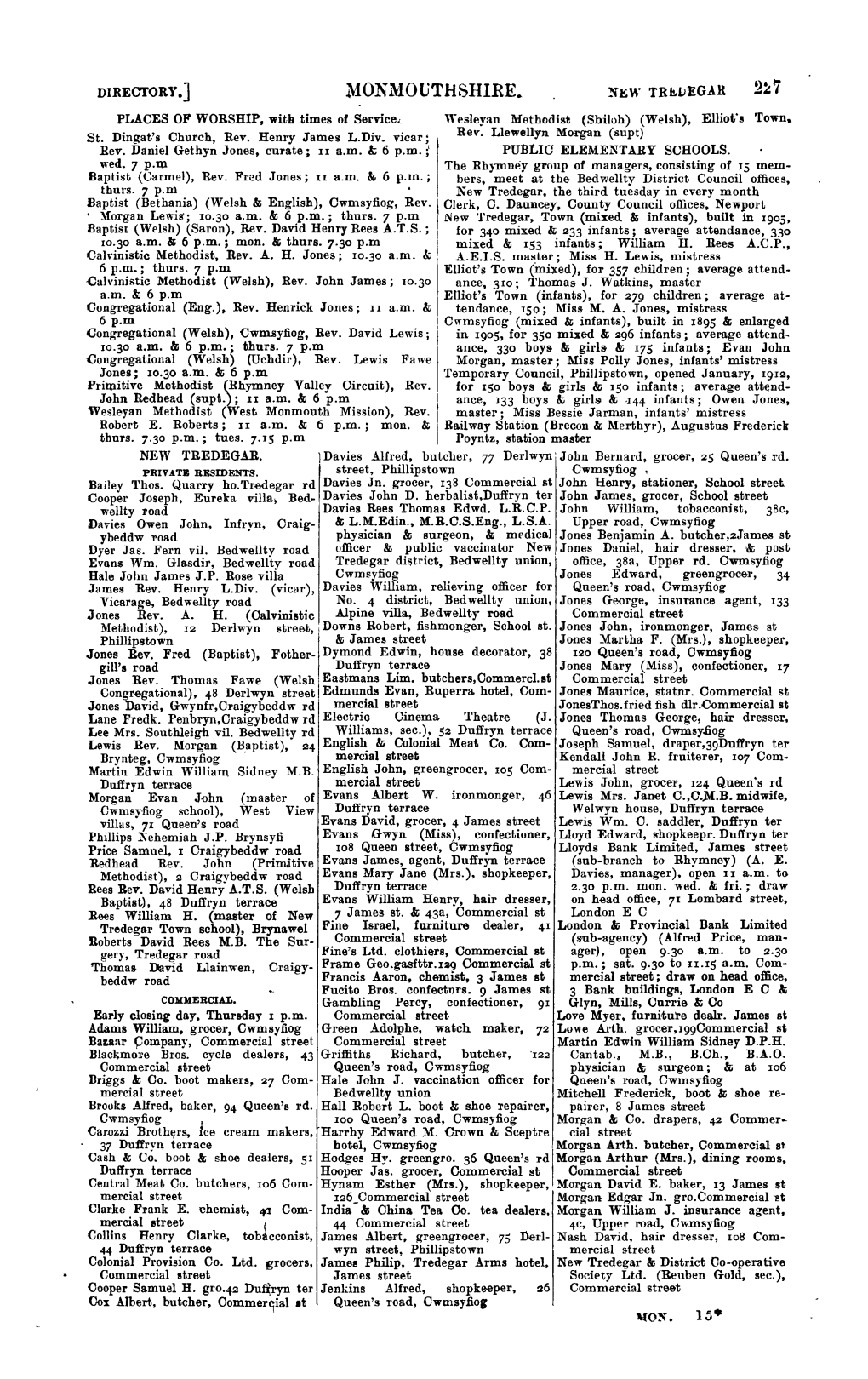 Monl\Louthshire. • :YEW TRI!.L.JEGAR • PLACES of WORSHIP, with Times of Service. "Wesleyan Methodist (Shiloh) (Welsh), Elliot'11 Town