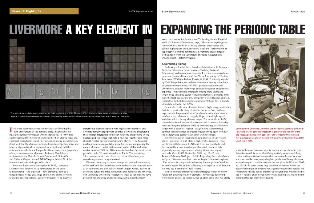 Livermore a Key Element in Expanding the Periodic Table
