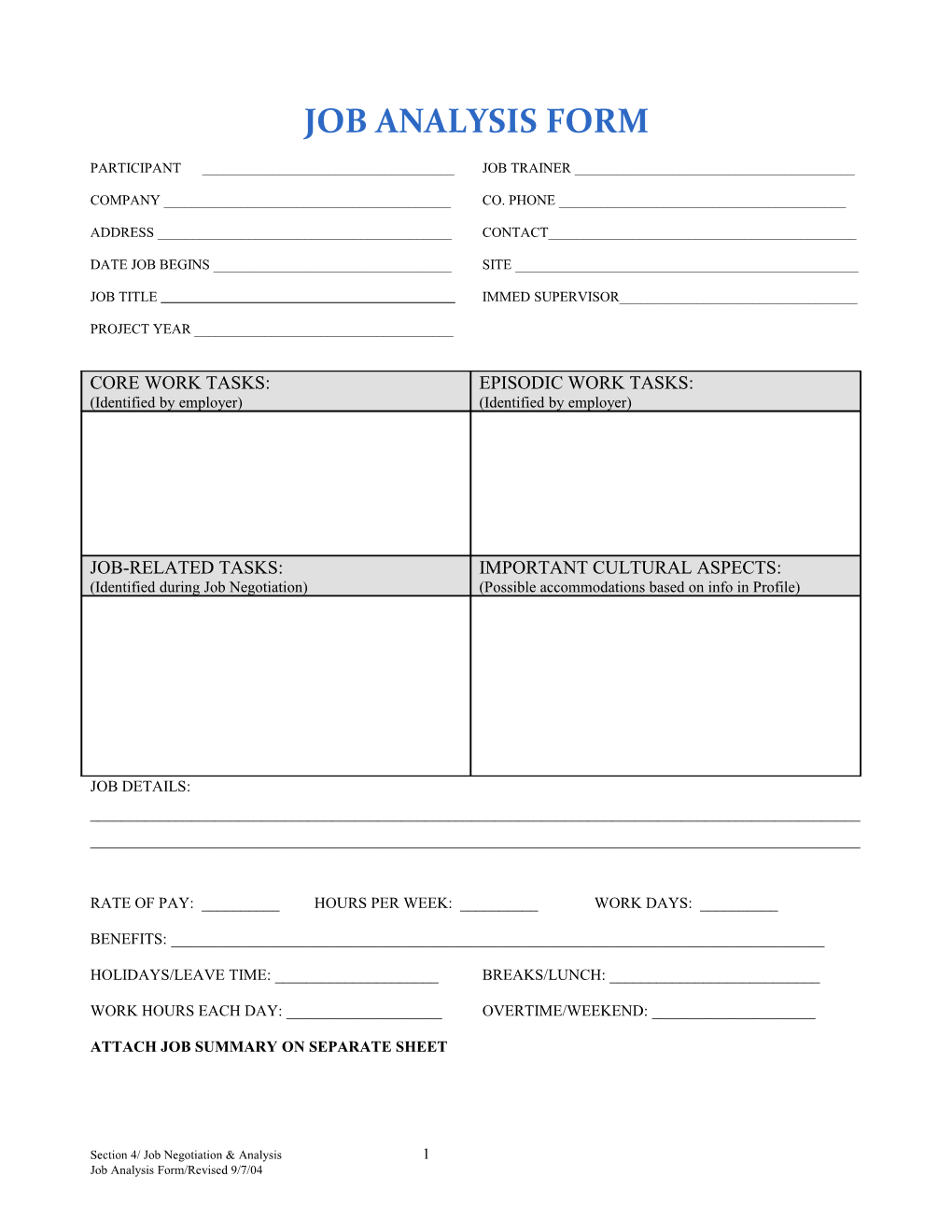 Job Analysis Form