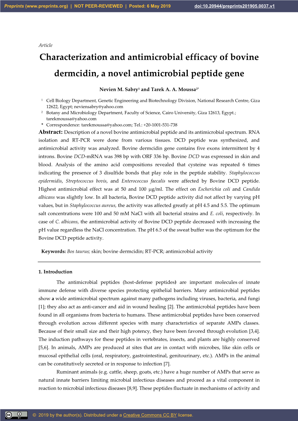 Characterization and Antimicrobial Efficacy of Bovine Dermcidin, a Novel Antimicrobial Peptide Gene