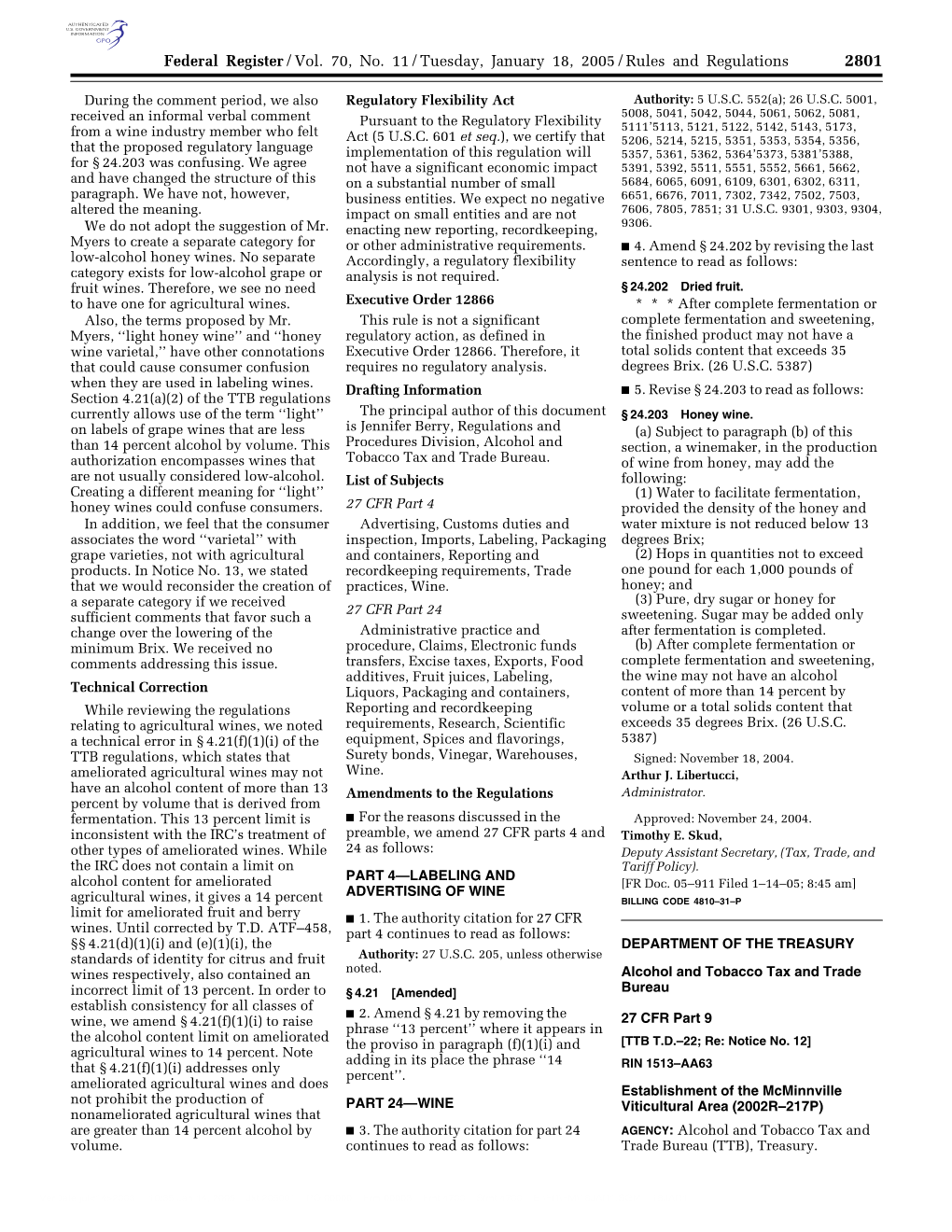 Federal Register/Vol. 70, No. 11/Tuesday, January 18, 2005