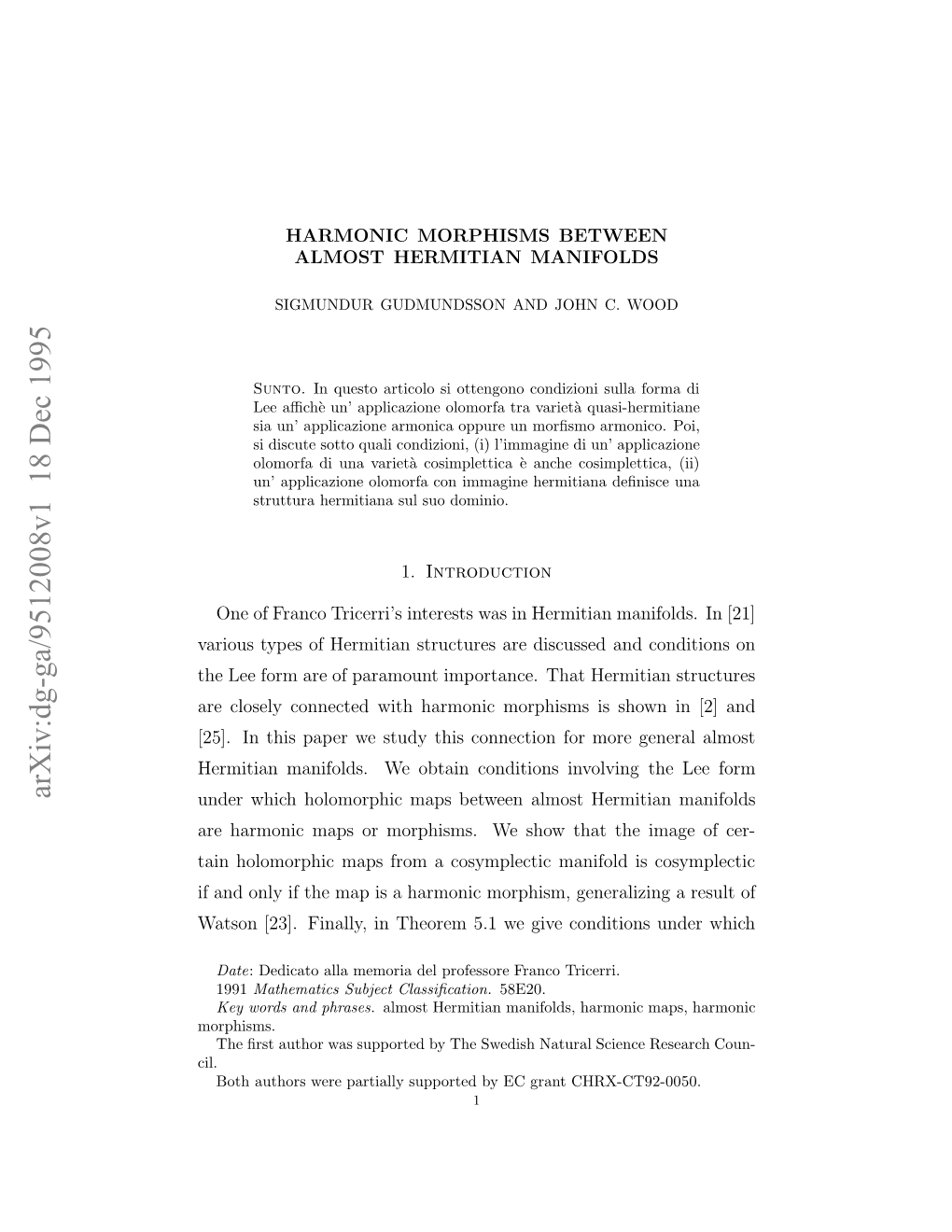 Harmonic Morphisms Between Almost Hermitian Manifolds 3