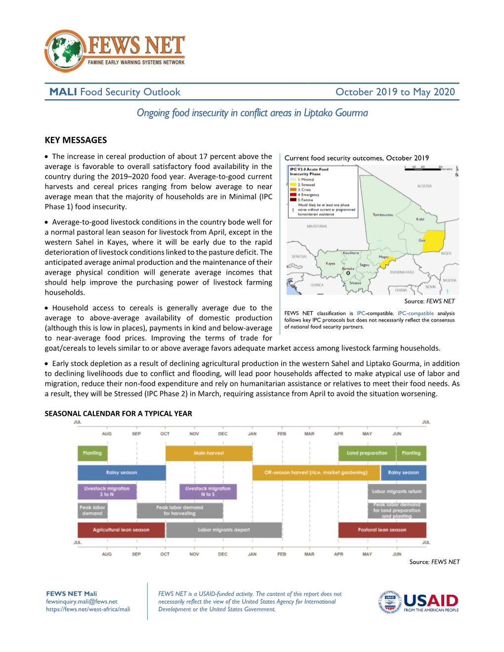 For More Information, See the Mali Food Security Outlook for October
