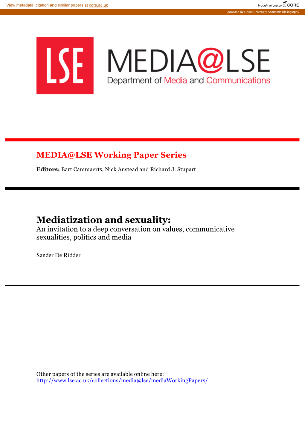 Mediatization and Sexuality: an Invitation to a Deep Conversation on Values, Communicative Sexualities, Politics and Media