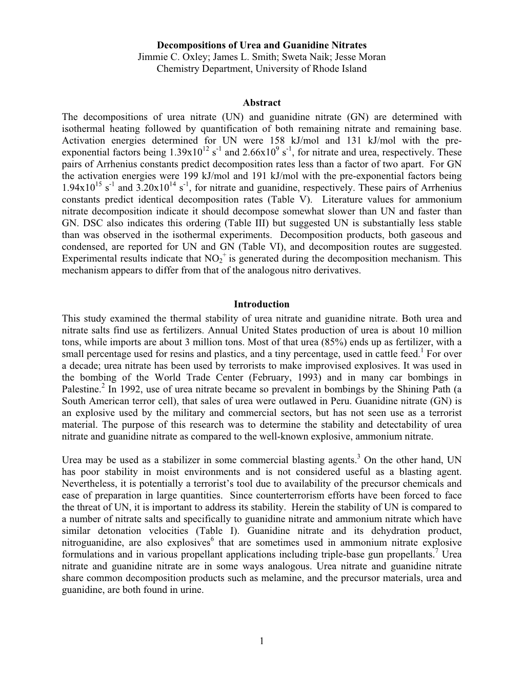 Decomposition of Urea and Guanidine Nitrate