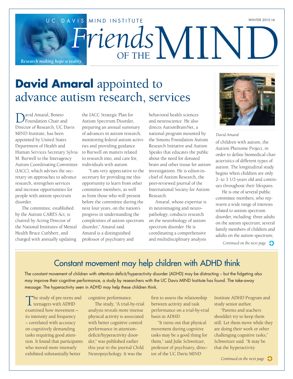 David Amaral Appointed to Advance Autism Research, Services