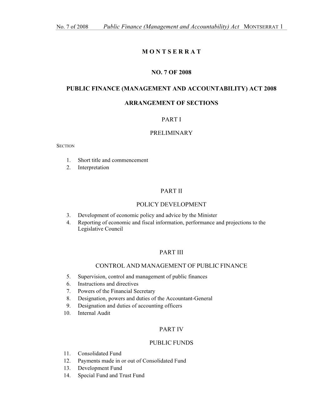 Public Finance (Management and Accountability) Act MONTSERRAT 1