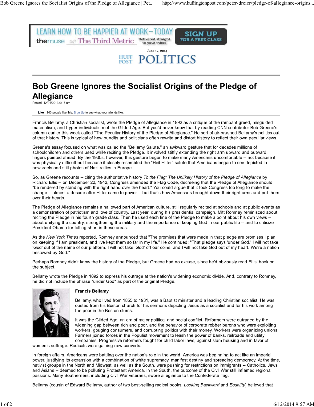 Bob Greene Ignores the Socialist Origins of the Pledge of Allegiance | Pet