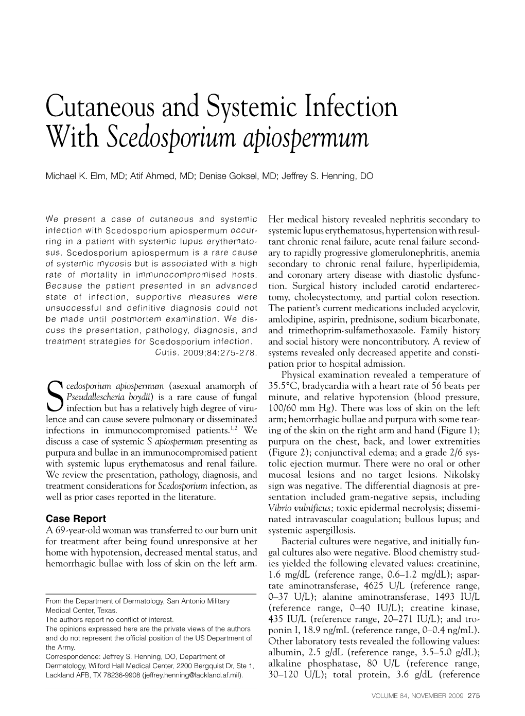 Cutaneous and Systemic Infection with Scedosporium Apiospermum