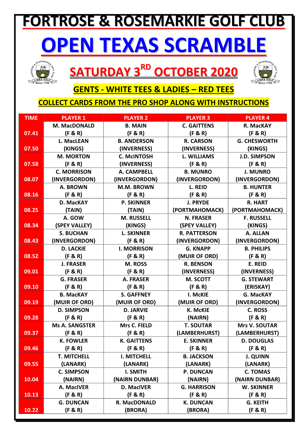 Fortrose & Rosemarkie Golf Club Open Texas Scramble Saturday 3 Rd