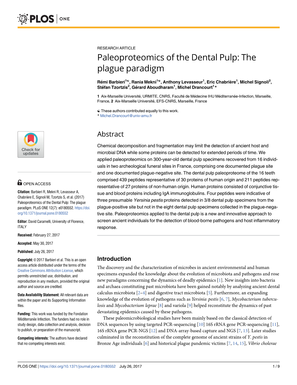 Paleoproteomics of the Dental Pulp: the Plague Paradigm