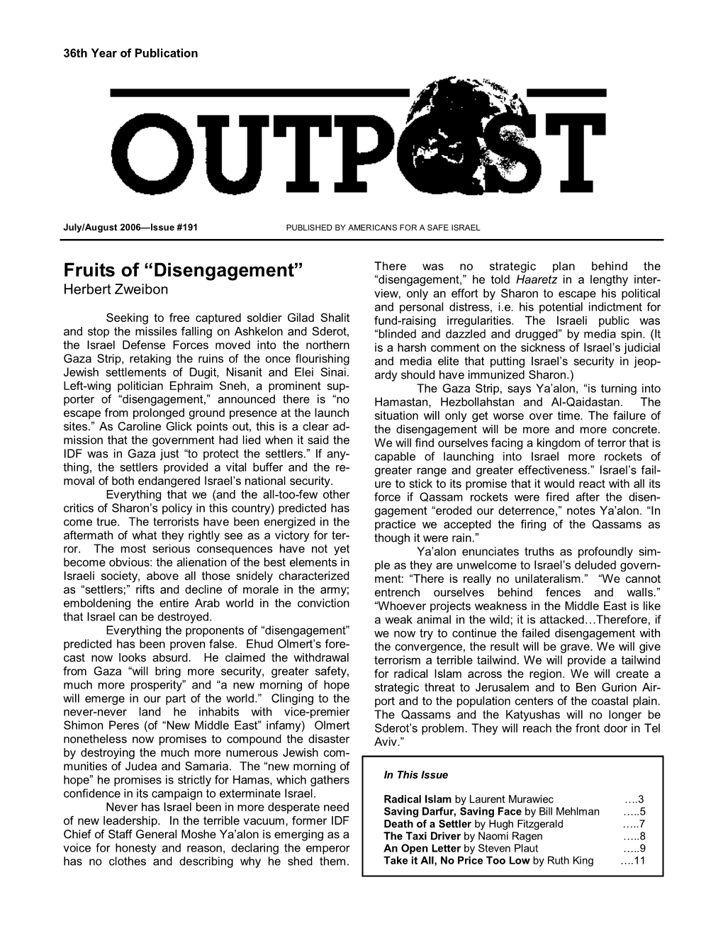 July/August 2006—Issue #191 PUBLISHED by AMERICANS for a SAFE ISRAEL