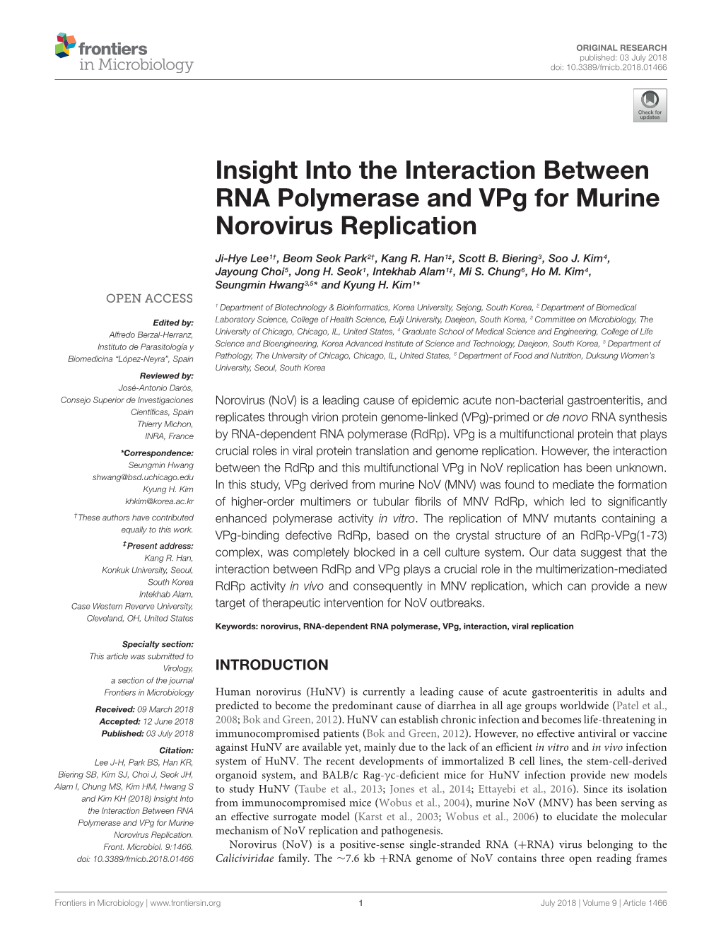 Insight Into the Interaction Between RNA Polymerase and Vpg for Murine Norovirus Replication