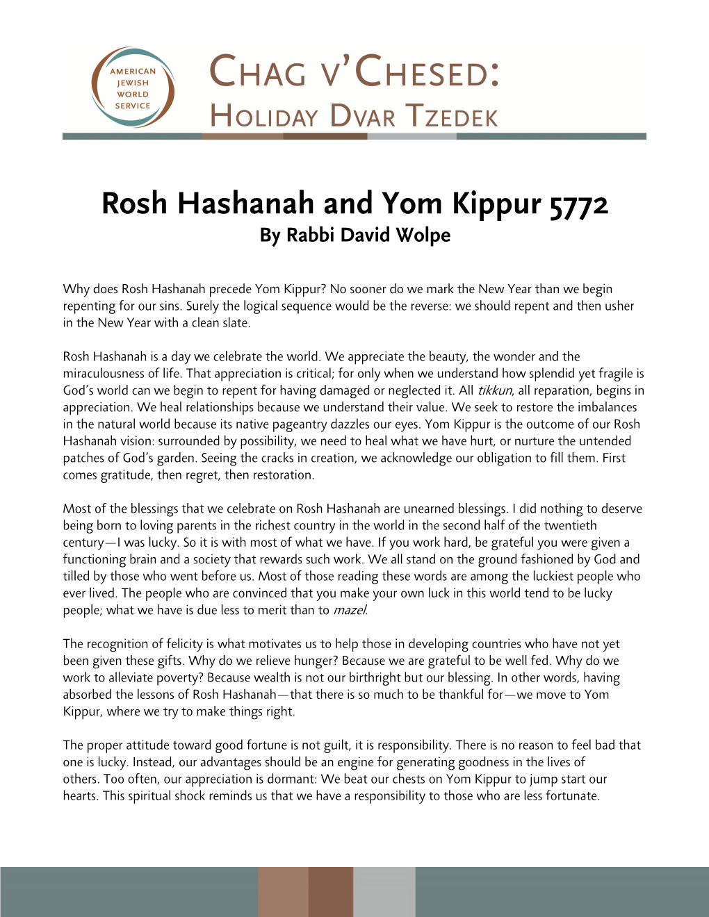 Rosh Hashanah and Yom Kippur 5772 by Rabbi David Wolpe