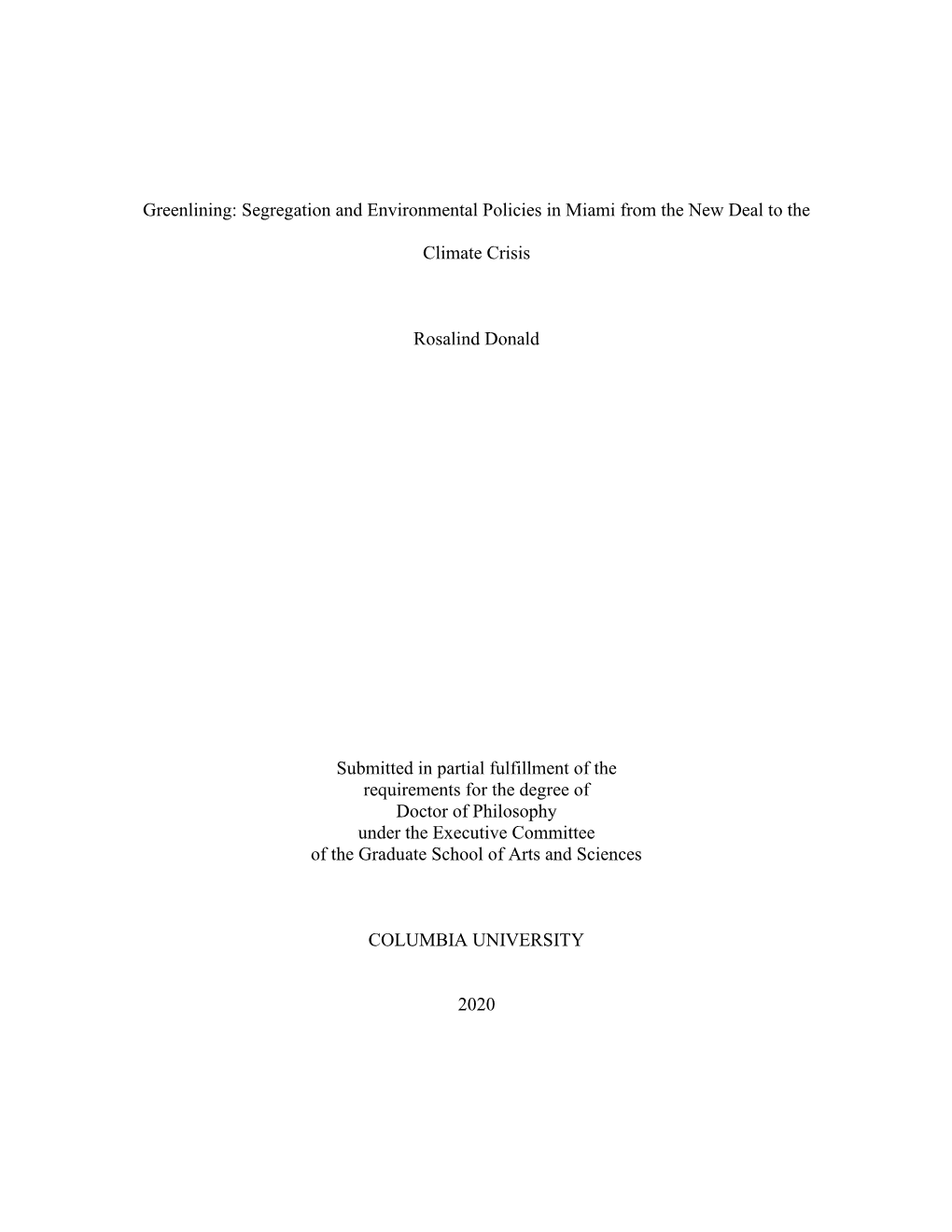 Segregation and Environmental Policies in Miami from the New Deal to The