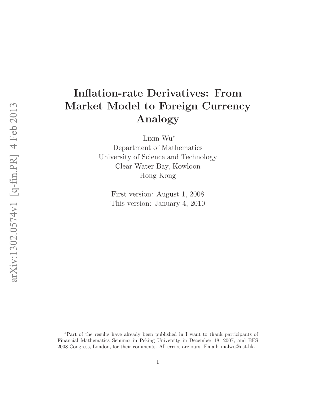Inflation-Rate Derivatives: from Market Model to Foreign Currency Analogy